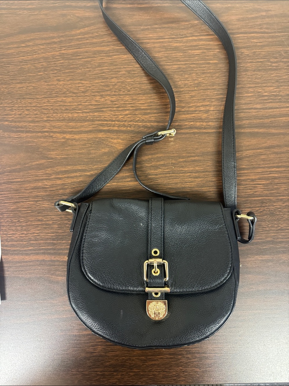 Vince Camuto Black Leather Crossbody with Gold-Tone Buckle